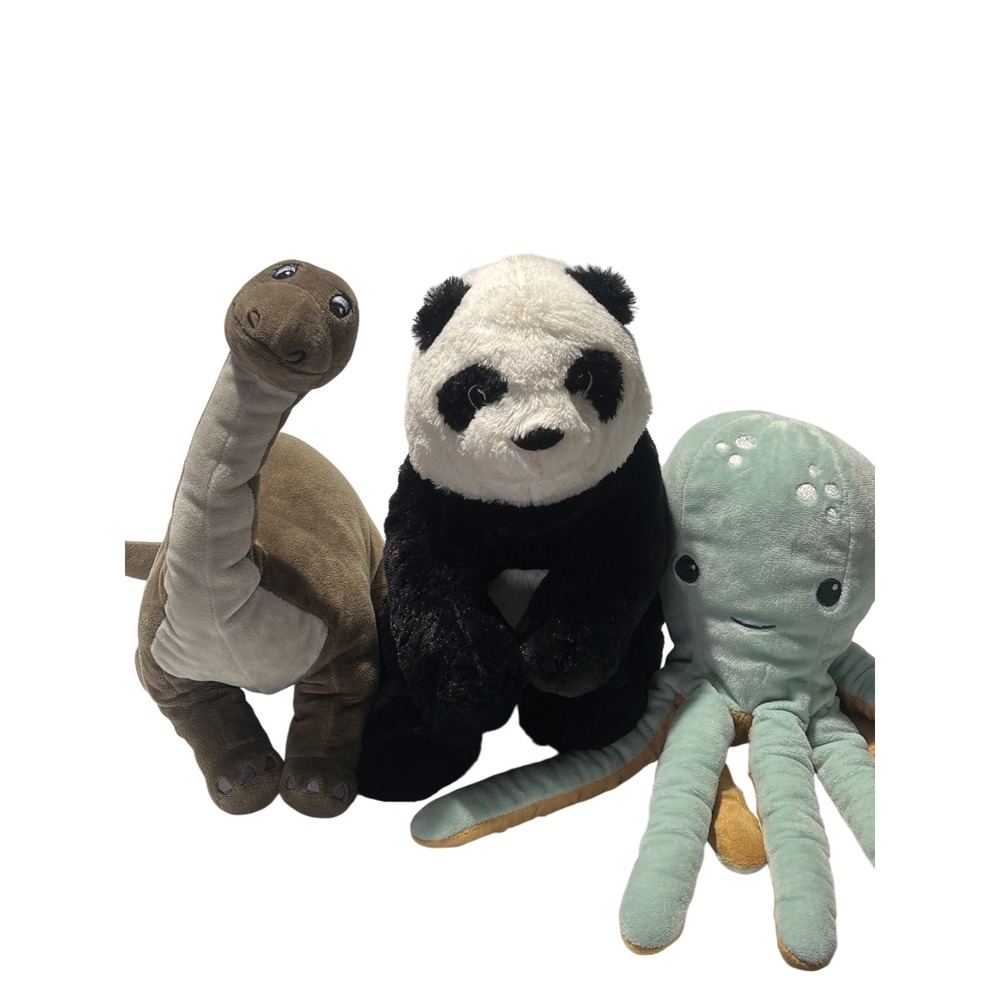3 IKEA Plush Lot KRAMIG Panda JATTELIK Dinosaur BLAVINGAD Octopus (No Light)